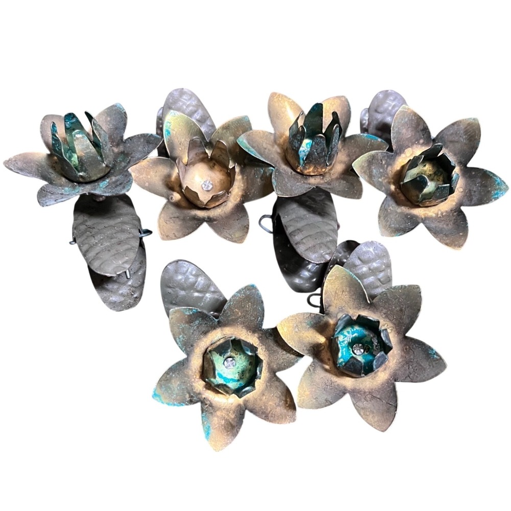 Vtg Christmas Tree Candle Holder Metal Flower Pinecone‎ clip W Germany 6 pc.